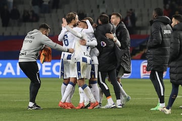 Los jugadores del Leganés celebrando la victoria histórica ante del Barcelona.