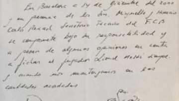 Imagen de la servilleta en la que se firmó a Leo Messi.