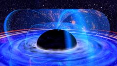 Supermassive black hole points jet of high energy material at Earth