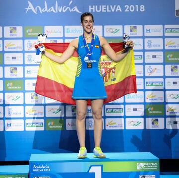 29/04/18 EUROPEO DE BADMINTON EN HUELVA  CAROLINA MARIN  FINAL CONTRA EGVENIYA KOSETSKAYA  CAMPEONA DE EUROPA ALEGRIA