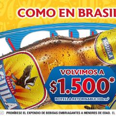 Cerveza Águila baja su precio, será el mismo de Brasil 2014