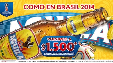 La Cerveza &Aacute;guila baja su precio a $1500, el mismo valor que tuvo en el Mundial de Brasil 2014