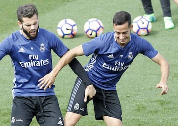 Lucas Vazquez and Nacho during training with Real Madrid.