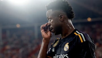 Soccer Football - LaLiga - Almeria v Real Madrid - Estadio de los Juegos Mediterraneos, Almeria, Spain - August 19, 2023 Real Madrid's Vinicius Junior reacts REUTERS/Jon Nazca