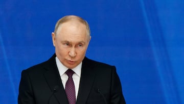 Russian President Vladimir Putin delivers his annual address to the Federal Assembly, in Moscow, Russia, February 29, 2024. REUTERS/Evgenia Novozhenina