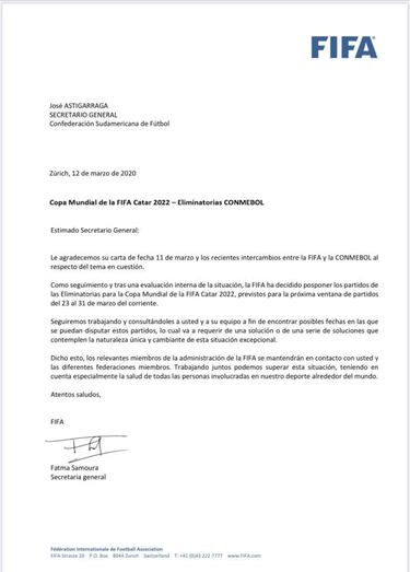 Oficial: FIFA suspende las Eliminatorias sudamericanas