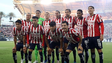 Aug 4, 2024; Carson, California, USA; Chivas Guadalajara starting XI pose for a photo before the game against Los Angeles Galaxy at Dignity Health Sports Park. Mandatory Credit: Kiyoshi Mio-USA TODAY Sports