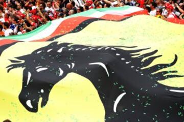 MONZA, ITALY - SEPTEMBER 04: A Ferrari banner at the podium celebrations during the Formula One Grand Prix of Italy at Autodromo di Monza on September 4, 2016 in Monza, Italy.