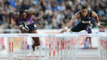 Orlando Ortega (derecha) en la Diamond League de Estocolmo, junto a David Oliver.