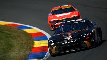 WATKINS GLEN, NEW YORK - SEPTEMBER 14: Juan Pablo Montoya, driver of the #50 Mobil 1 50th Anniversary Toyota, drives during practice for the NASCAR Cup Series Go Bowling at The Glen at Watkins Glen International on September 14, 2024 in Watkins Glen, New York. Sean Gardner/Getty Images/AFP (Photo by Sean Gardner / GETTY IMAGES NORTH AMERICA / Getty Images via AFP)