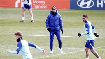 Simeone, en la sesión de trabajo del Atlético.