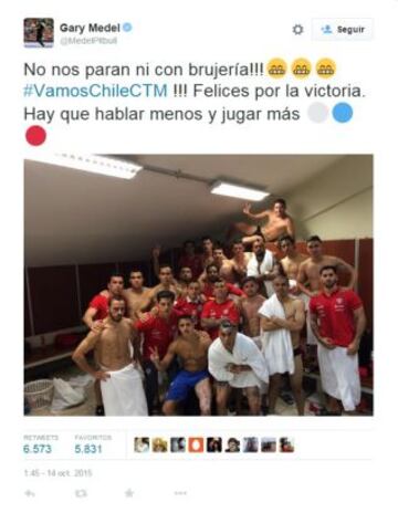 Gary Medel bromeó con los ritos de los chamanes peruanos tras el triunfo de La Roja ante Perú.