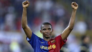 GRA092 MADRID, 24/11/2016.- Fotograf&iacute;a de archivo, tomada el 27/5/209, del exjugador del FC Barcelona Samuel Eto&#039;o. El fiscal pide penas que suman 10 a&ntilde;os y 6 meses de c&aacute;rcel Eto&#039;o y su representante, Jos&eacute; Mar&iacute;a Mesalles, por cuatro delitos contra la Hacienda P&uacute;blica en los ejercicios de 2006 a 2009, as&iacute; como el pago de indemnizaciones y multas que superan los 18 millones.EFE/ Alberto Est&eacute;vez.