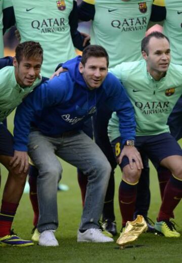 Leo Messi posó con el equipo antes del partido.