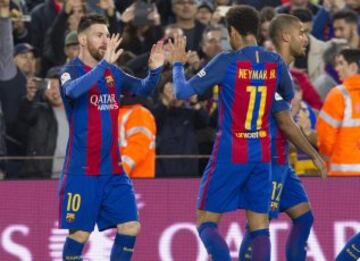 Messi and Neymar celebrate Barça's third.