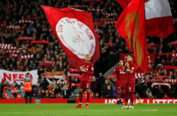 Liverpool's Fabinho and Roberto Firmino before the derby