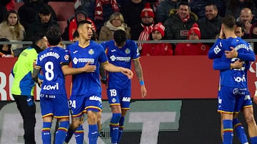 La alegría del gol de Luis Vázquez para el Getafe en Girona.