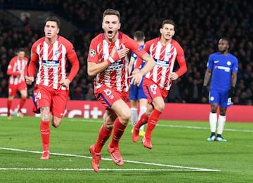 Saul Niguez celebrates after giving Atlético Madrid the lead.