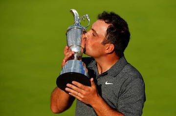 Francesco Molinari of Italy kisses the Claret Jug after winning the 147th Open Championship at Carnoustie Golf Club on July 22, 2018 in Carnoustie, Scotland.