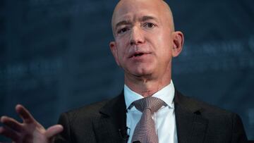 (FILES) In this file photo taken on September 13, 2018 Jeff Bezos, founder and CEO of Amazon, speaks during the Economic Club of Washington&#039;s Milestone Celebration event in Washington, DC. - Amazon founder Jeff Bezos on April 15, 2021, told investors