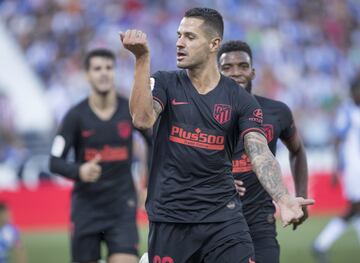 El jugador del Atlético de Madrid, Vitolo, celebra el 0-1 al Leganés.