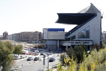 The half-demolished Vicente Calderón stadium pictured during the first week of November with the M-30 diverted past the main stand.