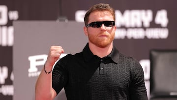 BEVERLY HILLS, CALIFORNIA - MARCH 19: Canelo Alvarez poses for a photo during a news conference to preview his super middleweight fight against Jaime Munguia at The Beverly Hills Hotel on March 19, 2024 in Beverly Hills, California.   Katelyn Mulcahy/Getty Images/AFP (Photo by Katelyn Mulcahy / GETTY IMAGES NORTH AMERICA / Getty Images via AFP)