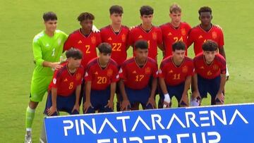 Once inicial de Espa?a sub'17 ante Marruecos, con Arnu (24), Pascu (8) y Víctor (20).