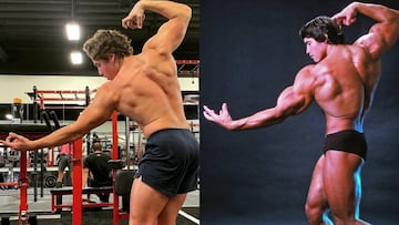 No es el 10 years challenge: Jospeh Baena, hijo de Arnold Schwarzenegger, le emula en una foto.