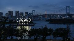 TOKYO, JAPAN - JUNE 03: The Olympic Rings are displayed by the Odaiba Marine Park Olympic venue on June 03, 2021 in Tokyo, Japan. Tokyo 2020 president Seiko Hashimoto has stated that she is 100 percent certain that the Olympics will go ahead despite wides
