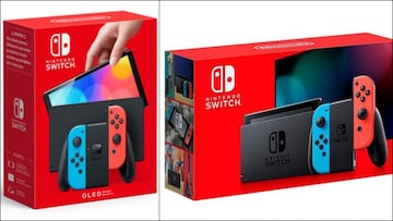 Caja de Nintendo Switch OLED (izquierda); caja de Nintendo Switch -2019- (derecha).