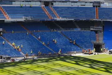 Así se encuentra el Santiago Bernabéu a dos días de su estreno. El club blanco jugará el 12 de septiembre frente al Celta de Vigo.