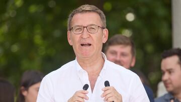 El presidente del Partido Popular, Alberto Núñez Feijóo, interviene en un acto político del PP con afiliados en el Parque de El Retiro, a 18 de junio de 2023, en Madrid (España). Este acto se celebra bajo el lema ‘Pasar página e iniciar el cambio en España’ de cara a las próximas elecciones generales del 23 de julio.
18 JUNIO 2023;PARTIDO POPULAR;PP;PP MADRID;MITIN;PRECAMPÑA;23J;ELECCIONES GENERALES;
Jesús Hellín / Europa Press
18/06/2023