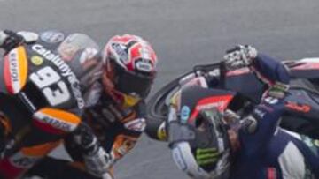 <b>POR LOS SUELOS. </b>Así acabó Por en Montmeló en un lance de su cerrada pugna con Márquez.