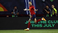 Enschede (Netherlands), 15/06/2023.- Joselu of Spain celebrates the 2-1 during the UEFA Nations League semi-final match between Spain and Italy at Stadion De Grolsch Veste in Enschede, Netherlands, 15 June 2023. (Italia, Países Bajos; Holanda, España) EFE/EPA/MAURICE VAN STEEN
