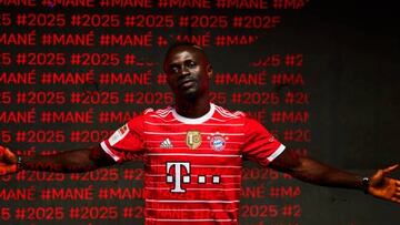 MUNICH, GERMANY - JUNE 21: Newly signed player of FC Bayern Muenchen Sadio Mane poses for a picture on June 21, 2022 in Munich, Germany.  (Photo by S. Mellar/FC Bayern via Getty Images)