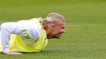 Soccer Football - Champions League - Final - Manchester City Media Day - Etihad Campus, Manchester, Britain - June 6, 2023 Manchester City's Erling Braut Haaland during training Action Images via Reuters/Jason Cairnduff