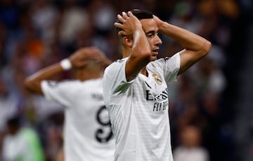 Soccer Football - Champions League - Real Madrid v Borussia Dortmund - Santiago Bernabeu, Madrid, Spain - October 22, 2024 Real Madrid's Lucas Vazquez reacts after he misses a chance to score REUTERS/Susana Vera