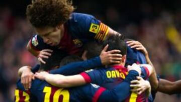 Carles Puyol celebra un gol del Barcelona el 10 de febrero contra el Getafe.