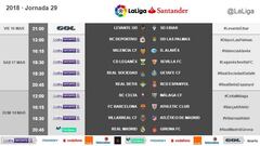 Horarios de la jornada 29 de LaLiga Santander 2017-2018.