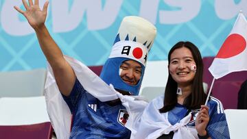 Japan supporters wait for the start of the the Qatar 2022 World Cup Group E football match between Germany and Japan at the Khalifa International Stadium in Doha.