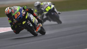 MISANO ADRIATICO, ITALY - OCTOBER 22: Niccolo Antonelli of Italy and Reale Avintia Moto3 leads the field during the MotoGP of Emilia Romagna - Free Practice at Misano World Circuit on October 22, 2021 in Misano Adriatico, Italy. (Photo by Mirco Lazzari g