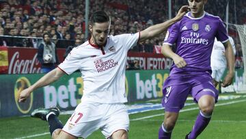 Sarabia y Morata durante el Sevilla-Real Madrid. 