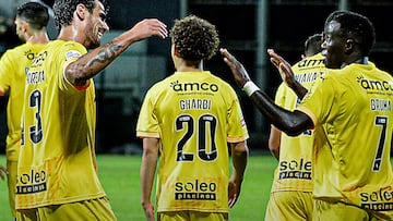 El Sporting de Braga celebra uno de los goles anotados por Bruma ante el Nacional durante la disputa de la sexta jornada de Liga.