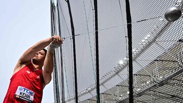 Chile's Gabriel Kehr competes in the men's hammer throw Group B qualification during the World Athletics Championships at the National Athletics Centre in Budapest on August 19, 2023. (Photo by Ben Stansall / AFP)