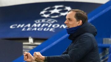 Chelsea's German head coach Thomas Tuchel celebrates after Chelsea's English midfielder Mason Mount (unseen) scored his team's second goal during the UEFA Champions League second leg semi-final football match between Chelsea and Real Madrid