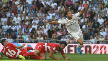 El delantero belga marc&oacute; el primer tanto con la playera del Madrid despu&eacute;s de 7 partidos y 45 minutos. El ex Chelsea marc&oacute; antes de terminar el primer tiempo.