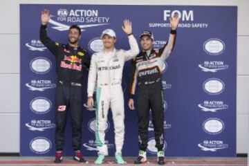 Parrilla de salida con Nico Rosberg primero y Daniel Ricciardo tercero. Checo Pérez fue segundo pero saldrá con cinco puestos de sanción al chocar en los terceros libres y sustituir la caja de cambios.