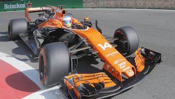 McLaren driver Fernando Alonso of Spain steers his car during the Formula One Grand Prix of Europe at the Baku circuit in Baku, Azerbaijan, on Sunday, June 25, 2017. (AP Photo/Efrem Lukatsky)