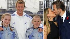 Im&aacute;genes de David Beckham en 2005 con Harry Kane y con su pareja actual, Kate Goodland, siendo dos ni&ntilde;os de 12 a&ntilde;os y de Kane y Goodland bes&aacute;ndose en una foto reciente.